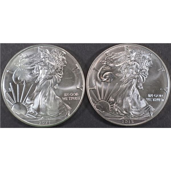 2015 & 2021 T-1 AMERICAN SILVER EAGLES