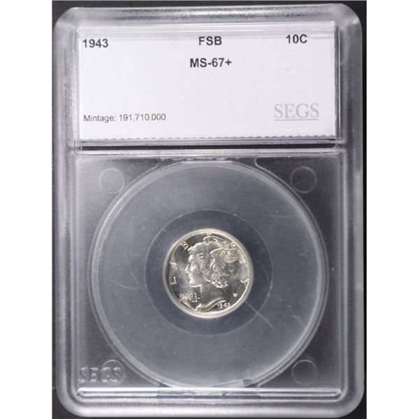 1943 MERCURY DIME FSB SEGS SUPERB GEM BU