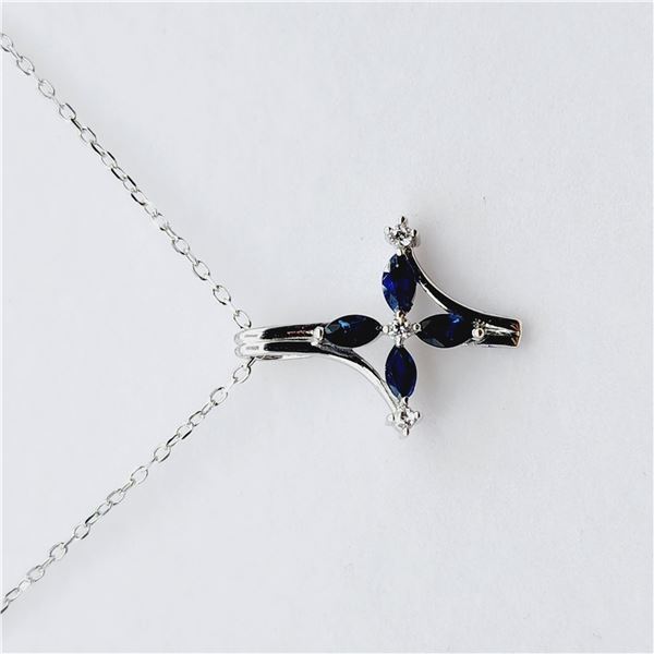 Natural Blue Sapphire Pendant w/Chain-Unused