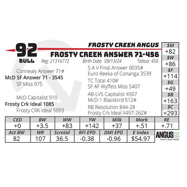 FROSTY CREEK ANSWER 71-456
