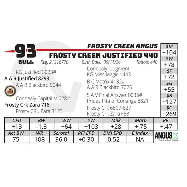 FROSTY CREEK JUSTIFIED 440