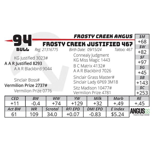 FROSTY CREEK JUSTIFIED 467