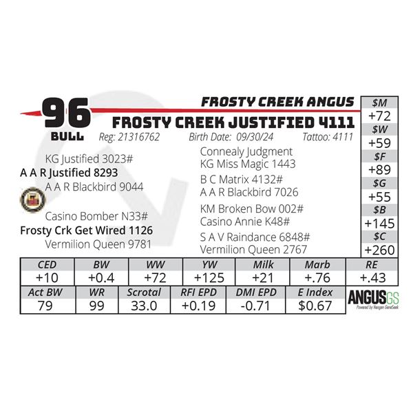 FROSTY CREEK JUSTIFIED 4111