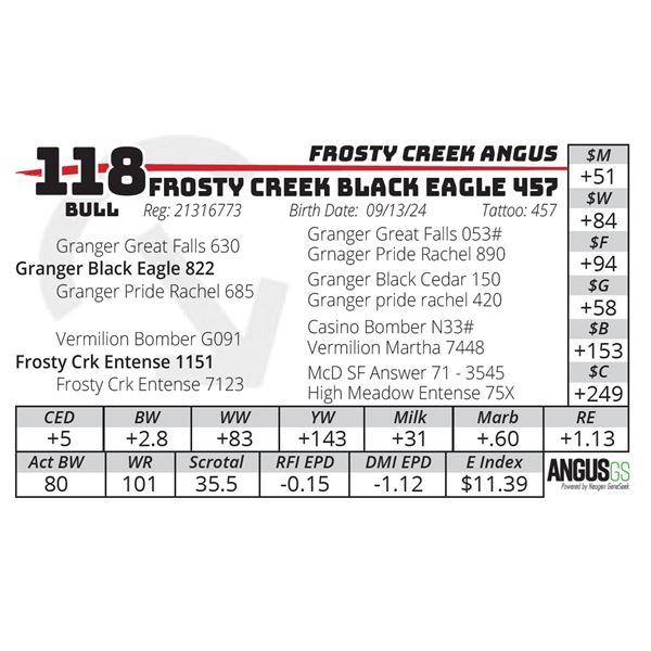 FROSTY CREEK BLACK EAGLE 457
