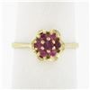 Image 1 : Vintage 18k Yellow Gold 0.37 ctw Round Ruby Wavy Halo Flower Cluster Petite Ring