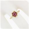 Image 3 : Vintage 18k Yellow Gold 0.37 ctw Round Ruby Wavy Halo Flower Cluster Petite Ring