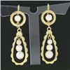 Image 2 : Vintage 14K Yellow Gold Pearl Scalloped Open Elongated Tear Drop Dangle Earrings
