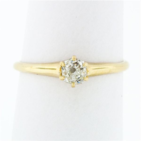 Antique Victorian 14k Gold 0.36 ctw Old Mine Cut Diamond Solitaire Engagement Ri