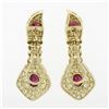 Image 6 : 18k Yellow Gold 5.76 ctw Oval Vivid Red Ruby & Round Pave Diamond Drop Earrings