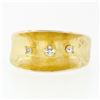 Image 4 : Vintage 14k Gold 3 Single Cut Diamond Wide Florentine Finished Concave Band Ring
