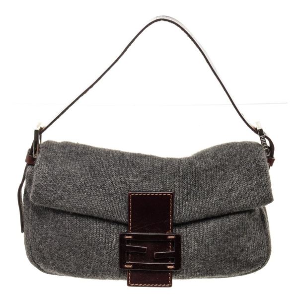Fendi Black Denim Mamma Baguette Hobo Bag