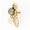 Image 5 : Vintage 14k Gold 1.44 ctw Diamond Ruby Eye w/ Golden Gray Pearl Bee Fly Brooch P