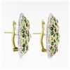 Image 3 : Estate 18k Gold Emerald Ruby Diamond Daisy Flower Large Colorful Button Earrings