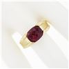 Image 5 : 14k Yellow Gold GIA 3 ctw Cushion Rubellite Tourmaline Solitaire Grooved Side Ri