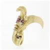 Image 5 : Large Vintage 18K Gold Ruby & Diamond Textured Overlap Multi Leaf Cocktail Ring