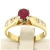 Image 1 : 14k Yellow Gold 0.77 ctw Round Ruby Solitaire Engagement Ring w/ Diamond Accents