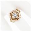 Image 3 : New Handmade 18k Pink Gold 0.72 ctw Round Diamond Rose Flower & Engraved Leaf Ri