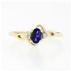 Image 4 : Petite Solid 10k Yellow Gold Oval Amethyst Solitaire Diamond 3 Three Stone Ring