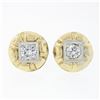 Image 1 : Unique Vintage 14k TT Gold 0.94 ctw Diamond Domed Grooved Button Stud Earrings