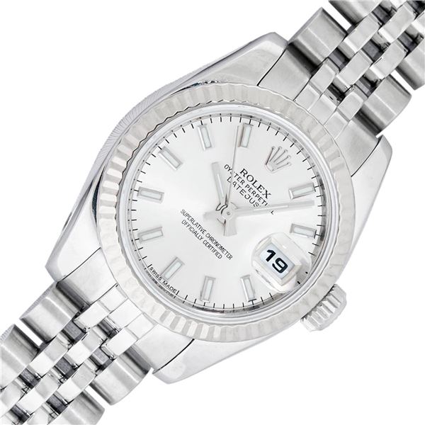 Rolex Stainless Sapphire Quickset 26MM Silver Index Datejust Wristwatch