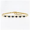 Image 5 : 18K Yellow Gold 2.60 ctw Alternating Oval Sapphire Round Diamond Chain Bracelet