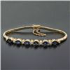 Image 9 : 18K Yellow Gold 2.60 ctw Alternating Oval Sapphire Round Diamond Chain Bracelet