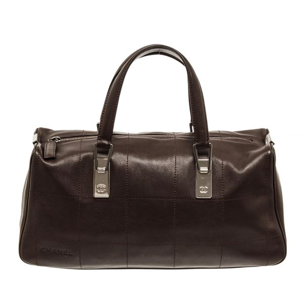 Chanel Brown Leather Square Stitch CC Boston Bag