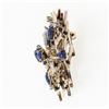 Image 5 : Vintage 14K Multi Tone Gold Blue Lapis & Diamond Textured Leaves Grid Brooch Pin