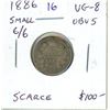 Image 1 : 1886 Small 6/6 Obverse 5 Canadian Victorian Silver 10 Cents. VG-8. Scarce.