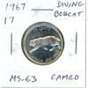 Image 1 : 1967 Canadian Diving Bobcat Silver 25 Cents. Rotated Die. MS-63 with Cameo. Lustrous.
