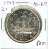 Image 1 : 1949 Canadian Silver Dollar. Commemorates Newfoundland joining Canada. Depicts John Cabot’s ship, Ma