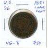 Image 1 : U.S. 1851 Braided Hair Large Cent. VG-8. Scarce.