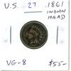 Image 1 : U.S. 1861 Indian Head Cent. VG-8. Scarce.