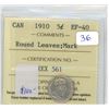 Image 1 : 1910 Canadian Silver 5 Cents. Round Leaves variety. ICCS certified & graded EF-40, Mark.