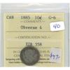 Image 1 : 1885 Canadian Silver 10 Cents. ICCS certified & graded G-6 Obverse 4. Scarce.