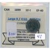 Image 1 : 1899 Canadian Silver 10 Cents. SMR certified & graded EF-40, Large 9. Scarce.