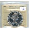 Image 1 : 1964 Canadian Silver Dollar. ICCS certified & graded PL-66 Cameo.