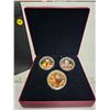Image 1 : Complete set of 3 2018 $50. Each coin is colourized and depict the san xing gods: FU, LU & Shou. Eac
