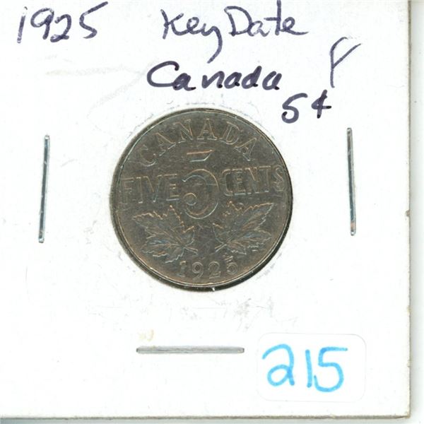 1925 Canada KEY DATE 5¢ Schmalz Auctions