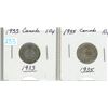 Image 1 : Lot of 2 Canada Silver 10¢:  1933 & 1935