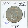 Image 1 : 1958 USA Silver Half Dollar