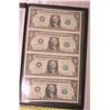 Image 1 : Series 2009 USA Government issued uncut sheet of four $1 bills, leather folder, COA