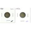 Image 1 : 1931 + 1932 Canadian silver ten cents