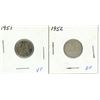 Image 1 : 1951 + 1952 Canadian silver ten cents