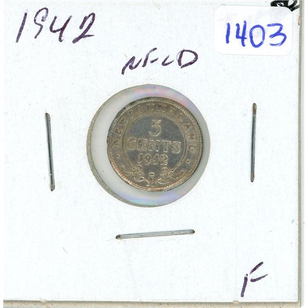 1942 Newfoundland five cent silver coin