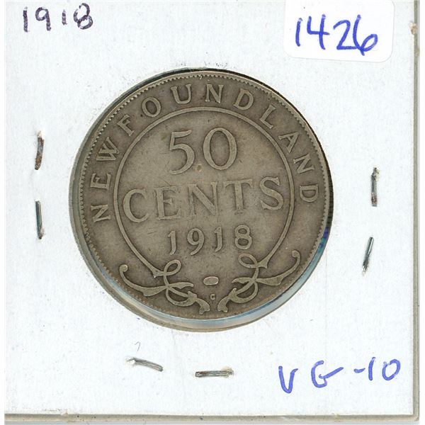 1918 Newfoundland 50 cents silver coin