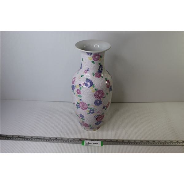 Ceramic Hand Painted Flower Vase (14 3/4" x 6 1/4"w)