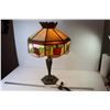 Image 1 : * Vintage Lamp - Lead & Stained Glass Shade - Metal Base (working shade is damaged)