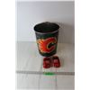 Image 1 : Calgary Flames Trash Can, Calgary Flames Miniature Hockey Gloves