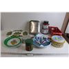 Image 1 : * Red Christmas Basket, (3) Plastic Platters, (5) Tins